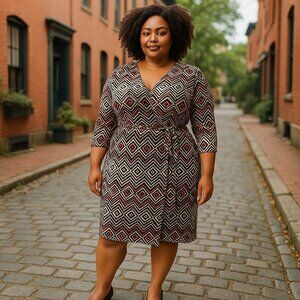 Emma & Michele Wrap Dress Ladies Plus Size 3X V-Neck 3/4 Sleeves Boho Casual